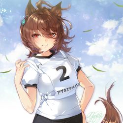 This is a pixiv picture whose title is 黒体操服とアグネスタキオン.
