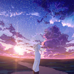 This is a pixiv picture whose title is 藍色トワイライト.