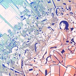 This is a pixiv picture whose title is 掃除先延ばし主義.