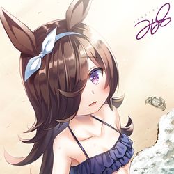 This is a pixiv picture whose title is ライスちゃん海イベ.