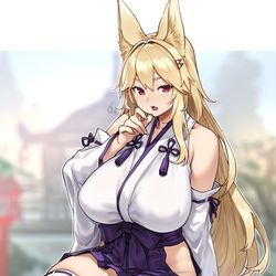 This is a pixiv picture whose title is きつね巫女.