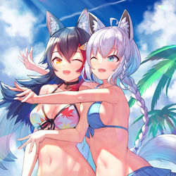 This is a pixiv picture whose title is 水着のふぶちゃんとみおーん！.