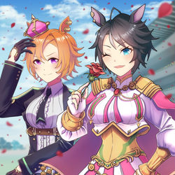 This is a pixiv picture whose title is フジキセキとオペラオーの勝負服を入れ替えてみたかった.