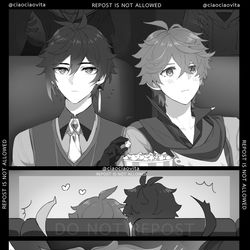 This is a pixiv picture whose title is タル鍾＋魈空.