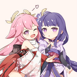 This is a pixiv picture whose title is 八重X雷电.