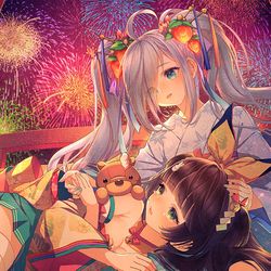 This is a pixiv picture whose title is 『放置少女』花火大会.