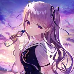 This is a pixiv picture whose title is 朝焼け味のラムネ.
