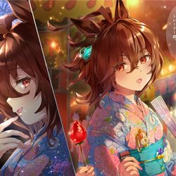 This is a pixiv picture whose title is アグネスタキオンとお祭りに行った.