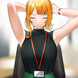 This is a pixiv picture whose title is 湿気がすごいので髪の毛を束ねることにした同僚OLさん.