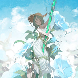 This is a pixiv picture whose title is 朝顔に.