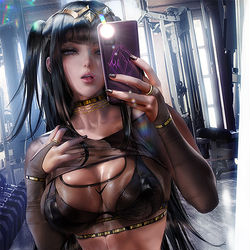 This is a pixiv picture whose title is サーリャのジムセルフィー 撒拉 Tharja gym selfy.