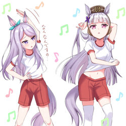 This is a pixiv picture whose title is ラジオ体操するマックイーンとゴールドシップ.