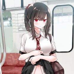 This is a pixiv picture whose title is 通勤電車でぱんつを見せてくるポニテJK.