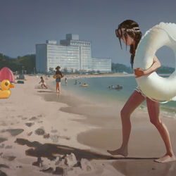This is a pixiv picture whose title is 夏休み.