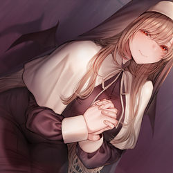 This is a pixiv picture whose title is 「小悪魔シスターに身も心も奪われちゃうお話」.