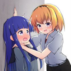 This is a pixiv picture whose title is 罰ゲーム「圭一の制服を着て壁ドン」.