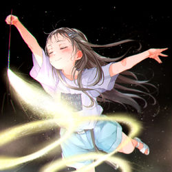 This is a pixiv picture whose title is 手持ち花火で新体操ごっこをしたがる子選手権・金メダリスト.