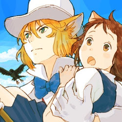 This is a pixiv picture whose title is 猫の恩返し.