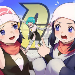 This is a pixiv picture whose title is 未来のギンガ団の姿を目の当たりにしたショウ.