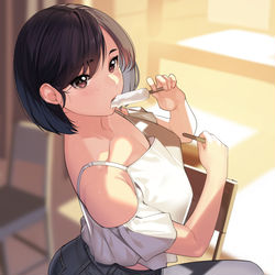 This is a pixiv picture whose title is アイス一人で食べちゃうお姉さん。.