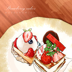 This is a pixiv picture whose title is 2つの苺のケーキ.