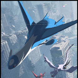 This is a pixiv picture whose title is ポケモンと廃墟探索.