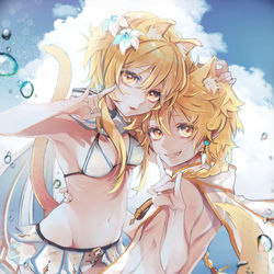 This is a pixiv picture whose title is ケモミミ水着の蛍と空.