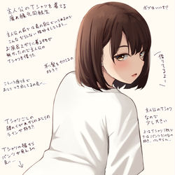 This is a pixiv picture whose title is 主人公のTシャツを着てる腐れ縁元同級生.