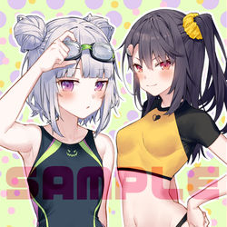 This is a pixiv picture whose title is メスガキ妹とぶどうちゃんのフィットネス水着すぺしゃる！.