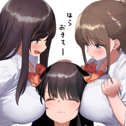 This is a pixiv picture whose title is 寝ていた先生をおっぱいで起こす生徒（2枚）.