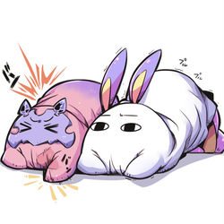 This is a pixiv picture whose title is ジャックオーポーズをするも無理なポーズに苦悶するメジェドさま.