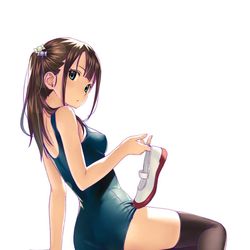 This is a pixiv picture whose title is スク水ニーソさん.