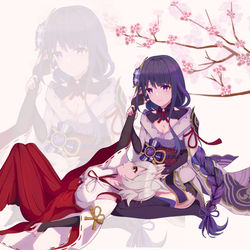 This is a pixiv picture whose title is 雷电将军和狐斋宫.
