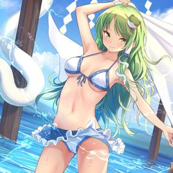 This is a pixiv picture whose title is 早苗さん水着.