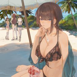 This is a pixiv picture whose title is ビーチとスイーツと高身長.