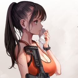 This is a pixiv picture whose title is ポニーテールの横側.