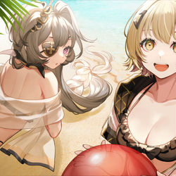 This is a pixiv picture whose title is 水着バイス＆エルシー.