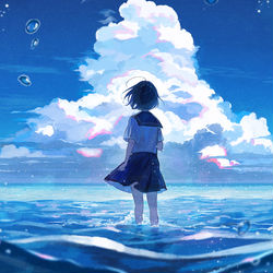 This is a pixiv picture whose title is 青と心臓.