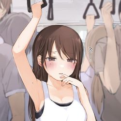 This is a pixiv picture whose title is 「弱冷房車あっっっつ…」.