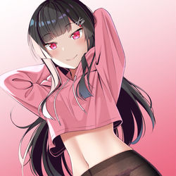 This is a pixiv picture whose title is へそ出しパーカー彼女 ～タイツを添えて～ 【メイキング動画付き】.