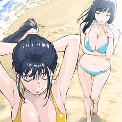 This is a pixiv picture whose title is 『双子姉妹の夏休み』.
