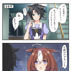 This is a pixiv picture whose title is フジキセキvsメイショウドトウとタヌキ.