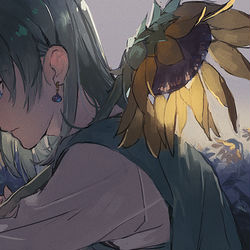 This is a pixiv picture whose title is 斜陽.