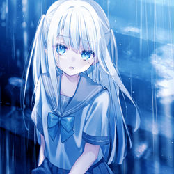 This is a pixiv picture whose title is 通り雨、天使を拾った.