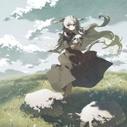 This is a pixiv picture whose title is 雲と影と羊.