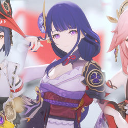 This is a pixiv picture whose title is Raiden Sara Yae MMD.