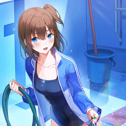 This is a pixiv picture whose title is サボってると水かけますよ、先輩！.