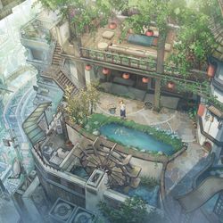 This is a pixiv picture whose title is 屋上にある店.