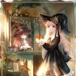 This is a pixiv picture whose title is 魔女のカフェショップ.
