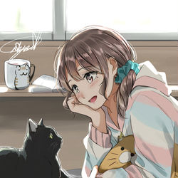 This is a pixiv picture whose title is 黒猫と君と.